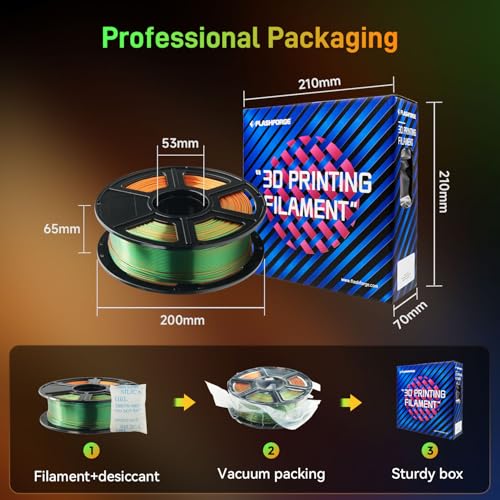 Image of FLASHFORGE Silk Tri-Color PLA Filament 1.75mm, Coextrusion Orange Green Blue Triple Color Rainbow 3D Printer Filament, Enchanting Silk Finish with 360 Multicolor Shifting Color Effect