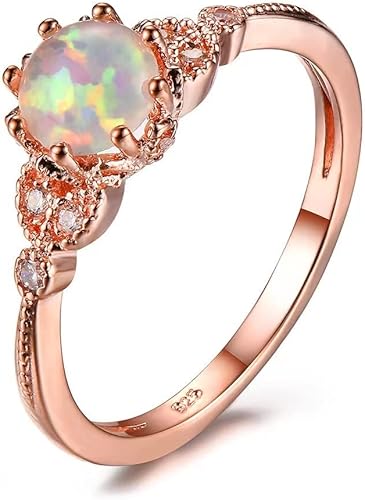 LVTING Anillos de plata 925 de ópalo de piedra lunar de 0.276 in, chapado en oro rosa de 18 quilates, hecho a mano, anillo solitario de piedra lunar