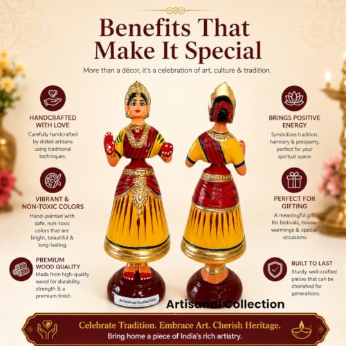 Image of 12 Inch Kondapalli Toys for Home Decor - Kondapalli Bommalu - Thanjavur Dolls - Paper Mache Dancing Doll