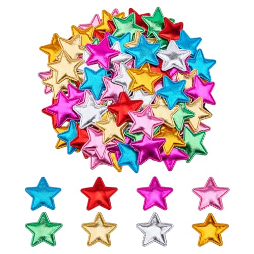 Hobbspring 120 parches de estrellas para planchar en 8 colores, adornos de estrellas de tela acolchados, purpurina de 5 estrellas, apliques de fieltro de tela acolchada de poliuretano para bricolaje,