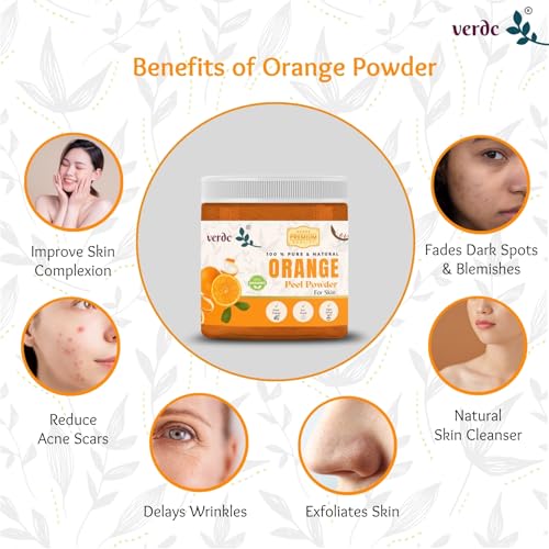 Image of 100% Pure & Natural Orange Peel Powder for Face /Skin /Lips - Bright Skin Vitamin C Facepack - Tan & Scar Removal - All Skin Types - (100 GM)