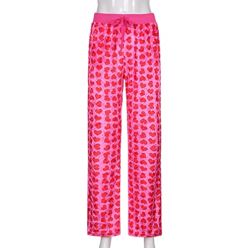 Mieeyali Women Lounge Heart Printing Velvet Long Pants Casual Drastring Trousers Sweatsuit Graphic Printed Tracksuit(C-Hot Pink Love Pants,Small) #TOP5