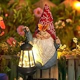 HONGLAND Gnomes Figurines Fence Hugger Solar Fence Lights Outdoor Hanging Decor Porch Tree Decorations Yard Ornaments Funny Gifts for Mom Women