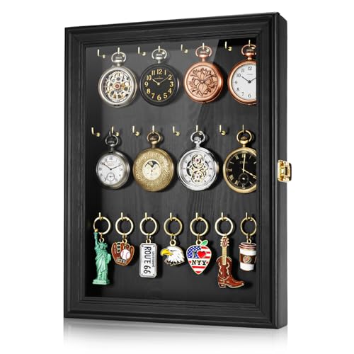 CheerBall Pocket Watch Display Case Elegant Keychain Display Stand with 24 Metal Hooks Wall Mount Display for Pocket Watch Collectors Unique Gift for Watch Lovers