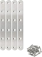 Vista 9 de Paquete de 4 placas planas de reparación para madera, soportes rectos de acero inoxidable de 5.118 in / 5 pulgadas de longitud, 4 orificios