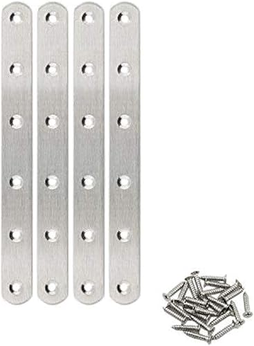 Miniatura 9 de Paquete de 4 placas planas de reparación para madera, soportes rectos de acero inoxidable de 5.118 in / 5 pulgadas de longitud, 4 orificios