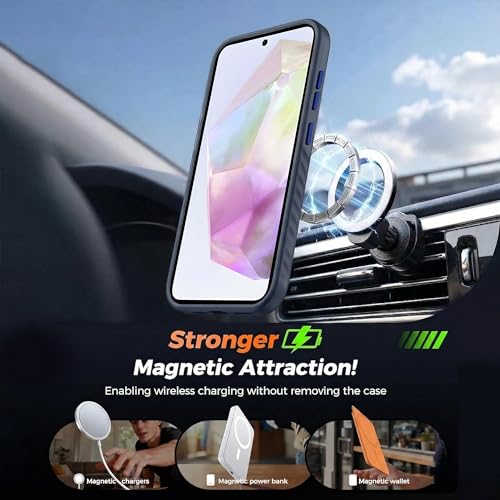 Image of KARWAN Slim Shockproof Back Case Cover Compatible with Samsung Galaxy A35,Dual Layer Armor Protection with Matt Finish, Heavy Duty Cover with Magnetic MagEase Wireless Charging (Blue)