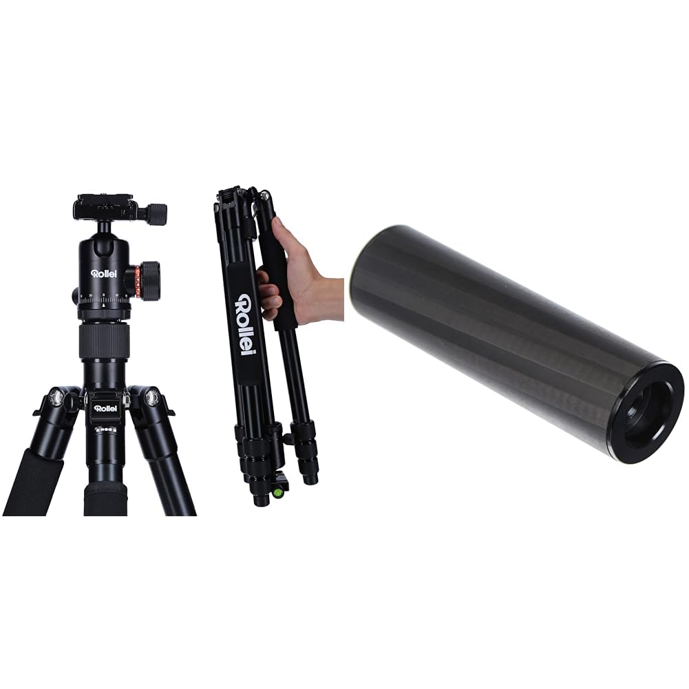 Rollei C5i - kompaktes, leichtes, Allround Fotostativ aus Aluminium mit Kugelkopf und Stativtasche & Kurze Mittelsäule für Rollei C5i Carbon Stativ, die perfekte Erweiterung