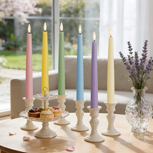 Image of Stmarry Multicolored Pastel Flameless Taper Candles with Remote, 9.65 Inch Real Wax LED Colored Candlesticks, Battery Operated Colorful Candlesticks, Easter Spring Home & Wedding Decor, 6 Pack