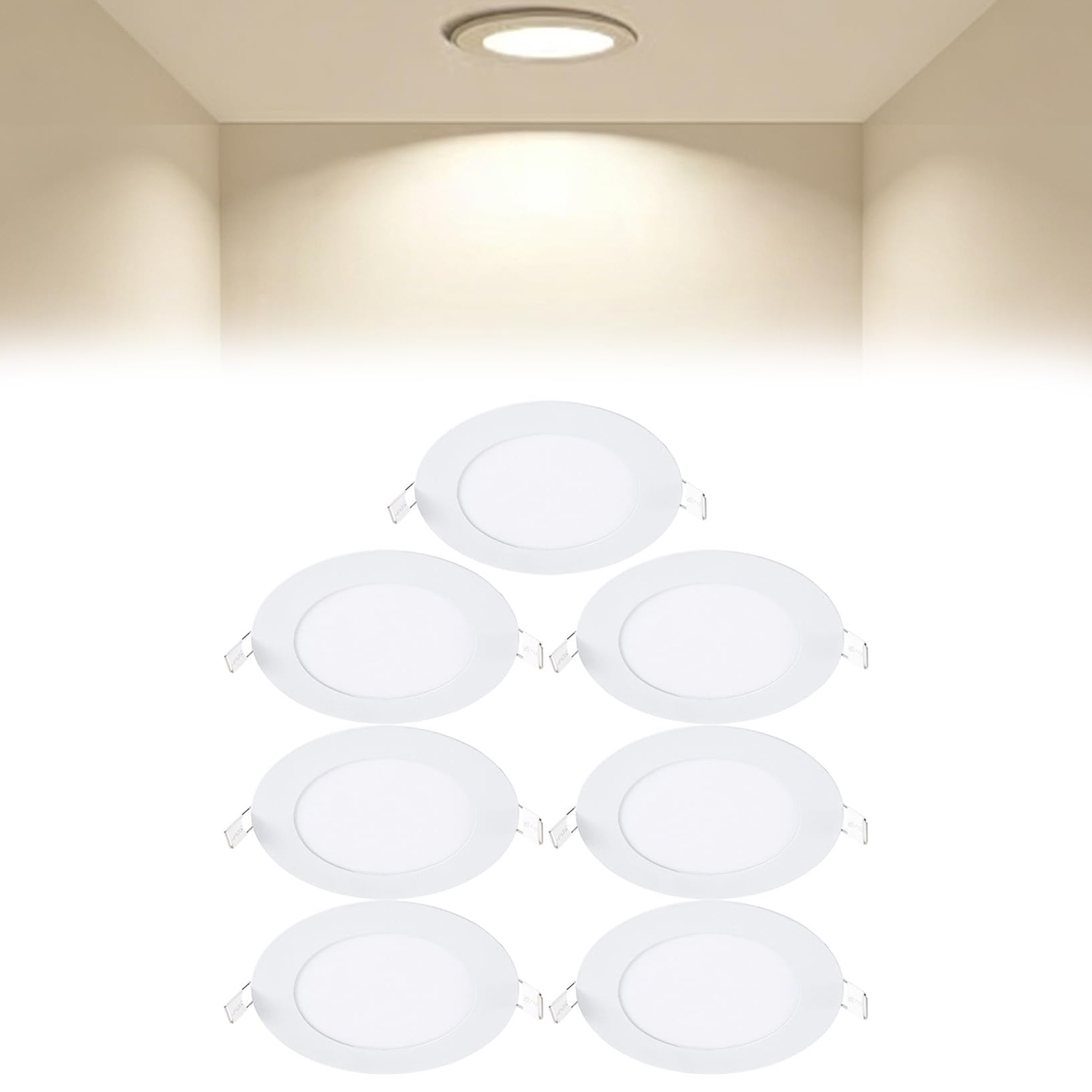 VOGHMOLD 6W Ultra Slim LED Downlight 5 inch, 4000K Recessed Ceiling Light, Cut Φ105-110mm, AC85-265V Flush Mount Spotlights Aluminum Round Panel Lights for Office Hallway, 7 Pack