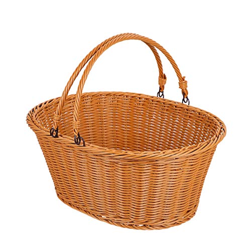Zerodeko 1pc Rattan Shopping Basket Willow Picnic Basket Wedding Flower Basket Wicker Easter Basket Wicker Hamper Present Basket Plastic Planter Portable Rattan Basket Storage Fruit Dish Bride - Thumbnail 7