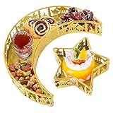 Picture of 2PCS Ramadan Serving Trays Decorations for Home - Moon Star Shaped Eid Mubarak Table Decor Gifts, Islam Muslim Al-Fitr Iftar Party Crescent Iron Platters Dishes(Palace Pattern)
