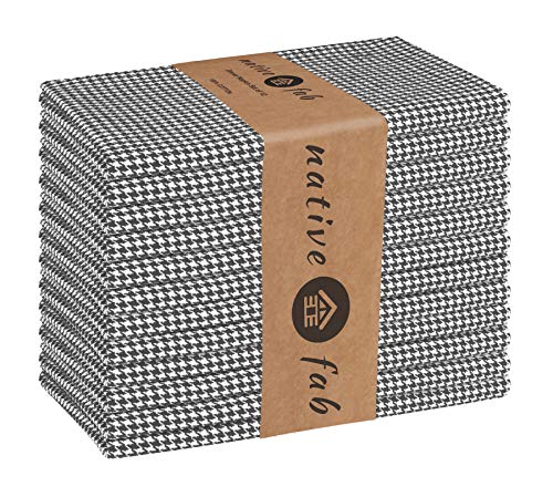 Native Fab Houndstooth Vintage Cloth Dinner Napkins Set of 12 Cotton 18x18 Soft Absorbent Restaurant Hotel Quality - Everyday Easy Care Washable Wedding Dinner Napkins Bulk - Grey