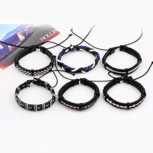 Image of Young & Forever Multi-Pack Men's Leather Bracelet Set - Braided Rope, Vintage Bead, Gothic Punk Skull, & Boho Wrapped Multi-Layer Cuff Wristbands, Adjustable Jewelry Pack
