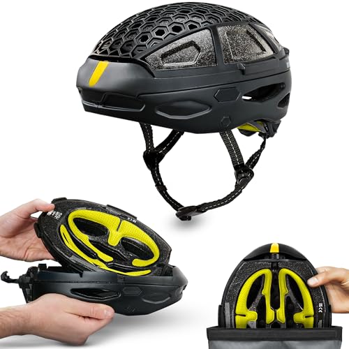 Newlane Foldable Bike Helmet (Yellow/L) | Compact, Lightweight & Safety-Certified Foldable Helmet | Adjustable & Breathable | Commuter Cycle Helmet for Men & Women | Easy-Fit Packable Bike Helmet