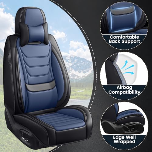 Image of Car Seat Covers Custom Fit Kia Telluride 2020-2026, Waterproof Nappa Leather Car Seat Protector, Breathable Car Seat Cushion, Seat Covers for Car(2 Seats Luxury /Black&Blue)