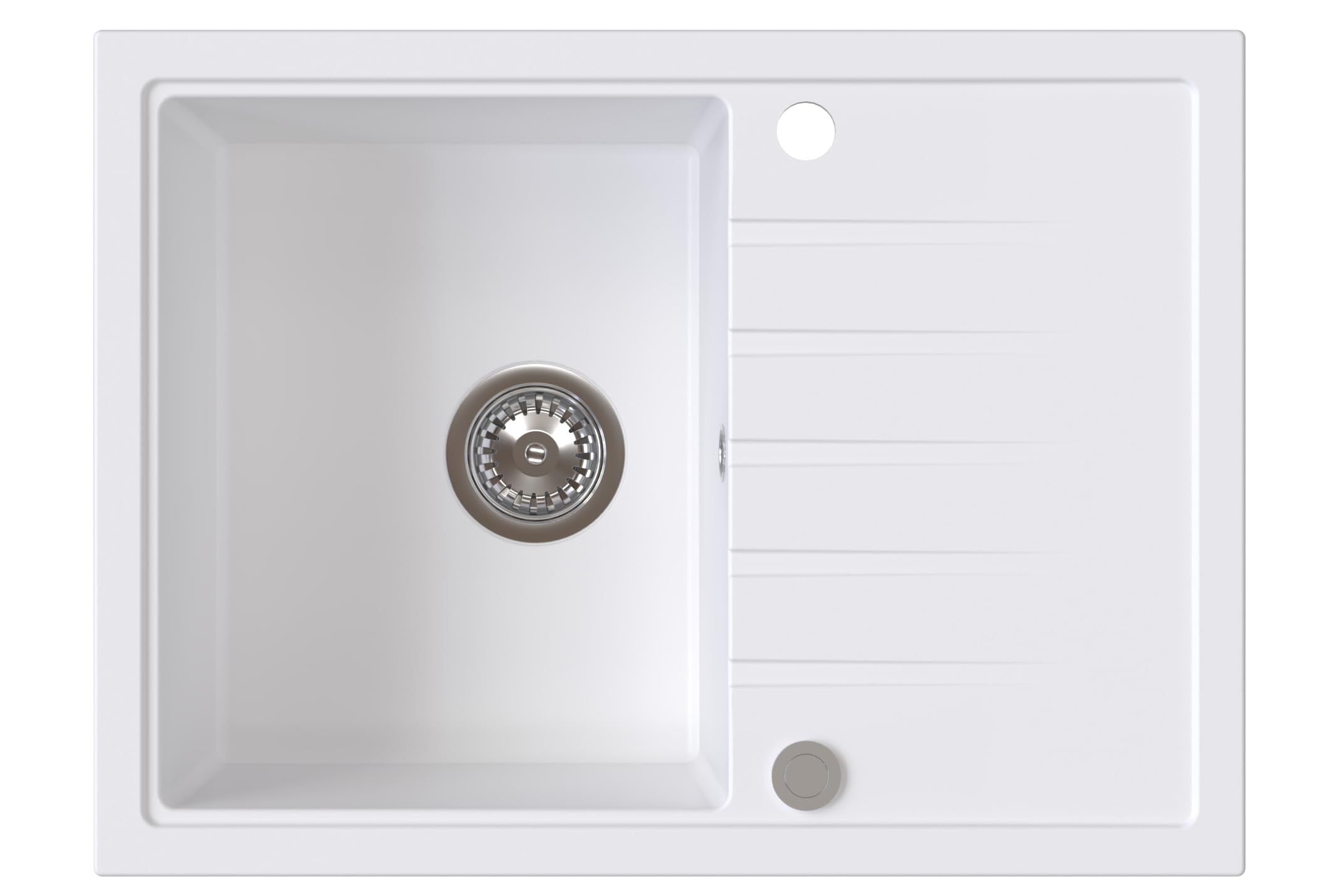 Fregadero AXION Una Cubeta Fregadero De Granito 68x49x19,5cm Blanco, Fregadero De Cocina De Diseño Elegante Con Sifón, Escurridor, Fácil De Limpiar, Resistente A Los Arañazos