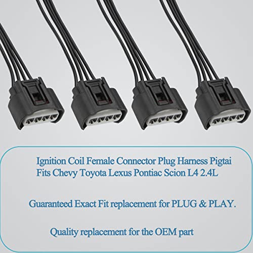 Ignition Coil Female Connector Plug Wire Harness Pigtail Fits Chevy Toyota Lexus Pontiac Scion L4 2.4L Ignition Coil Female Connector Plug Harness Pigtail 4 Packs #TOP4