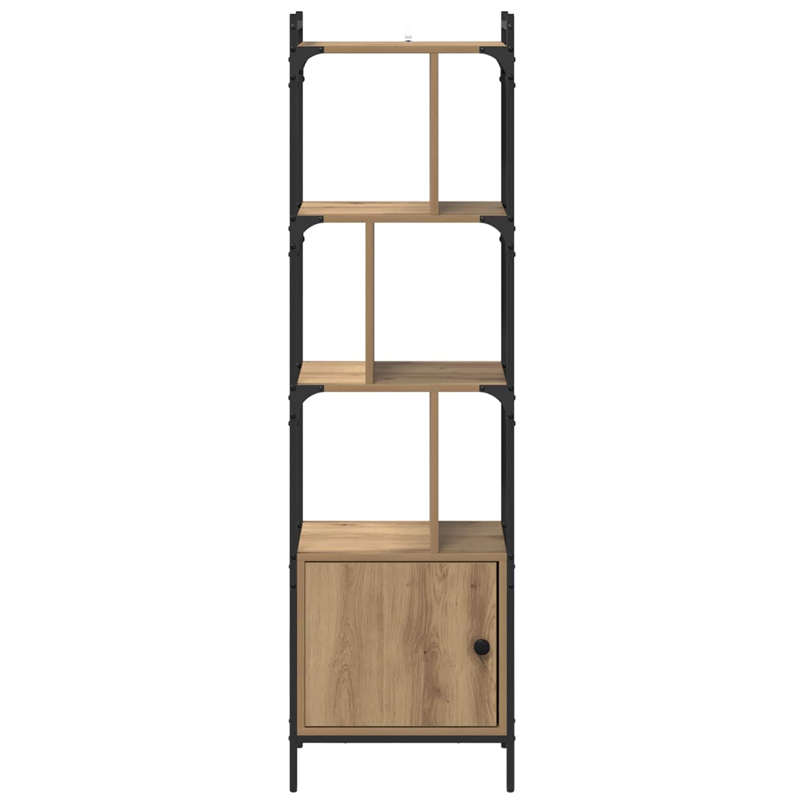 Bücherregal Artisan-Eiche 44,5 x 30 x 154,5 cm Holzwerkstoff mit 6 Regalen und Tür, stabiles Standregal aus Holz und Metall, vielseitiger Stauraum für Bücher, Deko, Ordner im Wohnzimmer