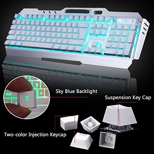 Image of LexonElec Wireless Keyboard & Mouse,Blue LED Backlit Rechargeable Keyboard Mouse with 3800mAh Battery Metal Panel,Removable H& Rest Mechanical Feel Keyboard & 7 Color Gaming Mute Mouse for PC Gamers