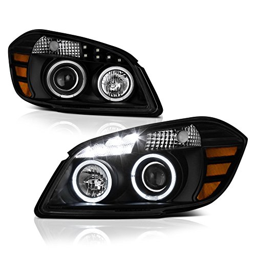 VIPMOTOZ LED Halo Ring Projector Headlight Assembly For 2005-2010 Chevy Cobalt - Matte Black Housing, Driver and Passenger Side