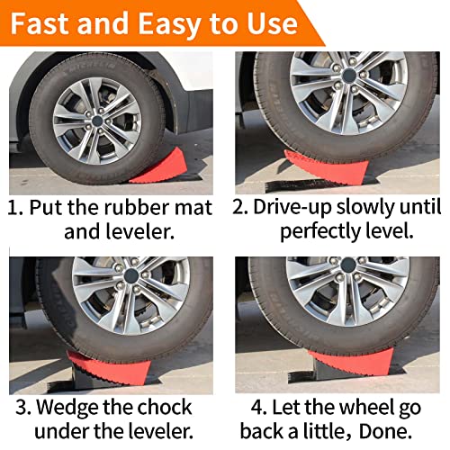 Image of OULEME RV Leveling Blocks, Camper Leveler System 2 Packs for Dual Axle Tandem Wheel Travel Trailer, Include 2 Curved Leveler Ramp, 2 Chock, 2 Rubber Mat, 1 T Bubble Level, 1 Carry Bag