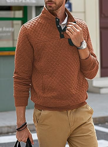 Jmierr Mens Quilted Sweatshirt Casual Long Sleeve Outdoor Stand Collar Quarter Button Fall Pullover Sweatshirts With Pocket thumb #6