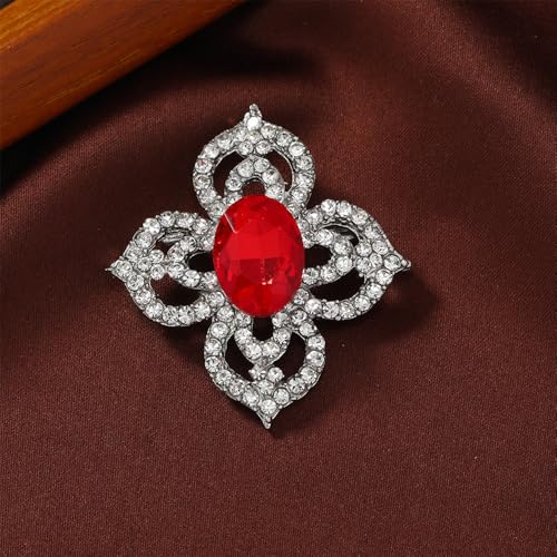 Image of Antique Crystal Brooch Pin for Women Men Vintage Rhinestone Art Deco Flower Clover Boho Victorian Brooches Lapel Pins Elegant Dress Accessories Wedding Birthday Jewelry