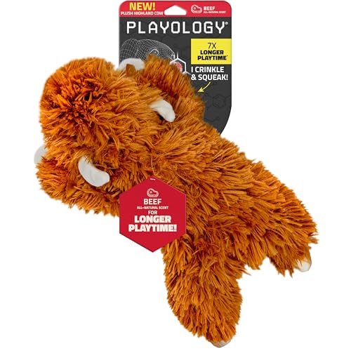 Playology Dog Toys | Plush Toy Highland Cow Stuffed Animal for Dogs | Jumbo Beef Scented Toy - Easy to Clean and Made from Non Toxic Materials
