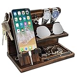Iswabard Nightstand Organizer with Phone Docking Station and Desk Organizer - Brown Wooden Gift for Men and Dad