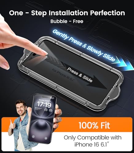 Image of EZ-GLAZ-4 Pack for iPhone 16 Screen Protector[6.9 inch] 9H+ Hardness Shatterproof Long Durable Tempered Glass Film with Flawless Fit Box, UV-enhanced adhesive, Scratch Resistant