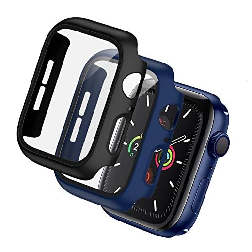 BHARVEST 2 Pack Hard PC Case Compatible with Apple Watch Series 3/2/1 42mm, Case with Tempered Glass Screen Protector Overall Bubble-Free Cover for iWatch Accessories, Black+Blue