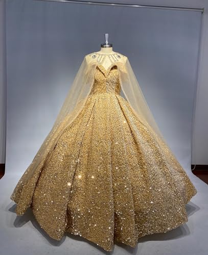 Sequin Quinceanera Dresses Ball Gown with Cape Beaded Off Shoulder Prom Dresses Sparkly Puffy Sweet 15 16 Dresses3