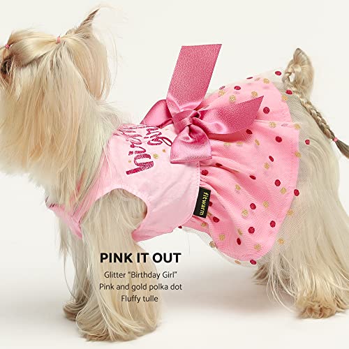 Fitwarm Birthday Girl Dog Tulle Dress, Dog Clothes For Small Dogs Girl, Cat Apparel, Pink, Small #TOP2
