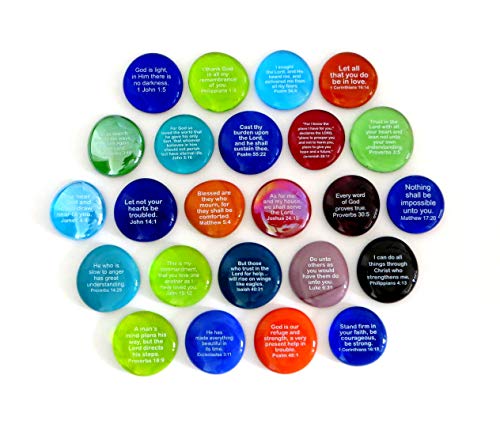 Lifeforce Glass Scripture Glass Stones, 24 of Your Favorite Inspiring Bible Verses on Translucent and Opaque Rocks, Set I.