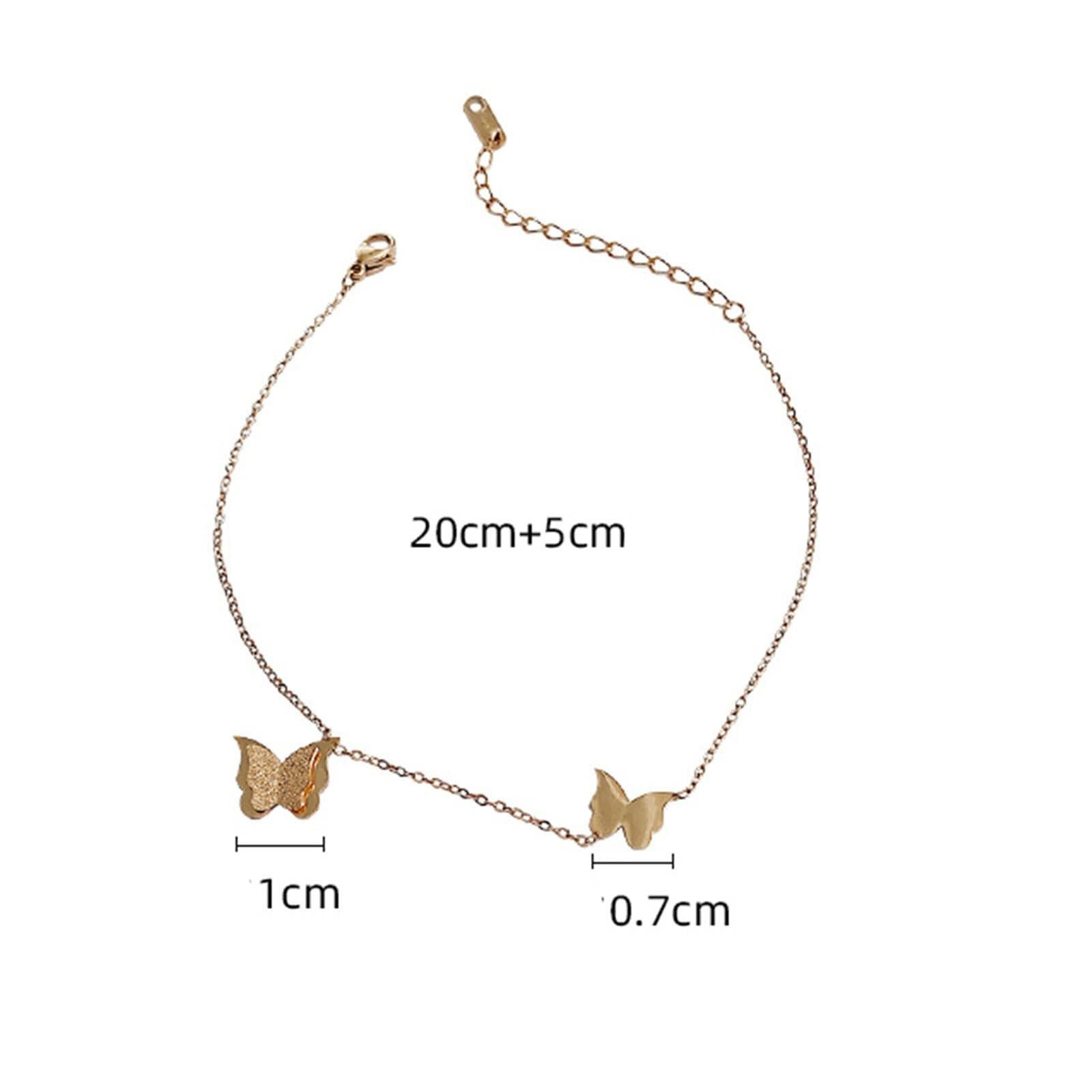 Fußkettchen Jugendliche 9 Karat Rose Gold 375, 9K Rosegold Doppel Schmetterling Fußkette Urlaub Armbänder für Mädchen für Damen, 25cm Länge