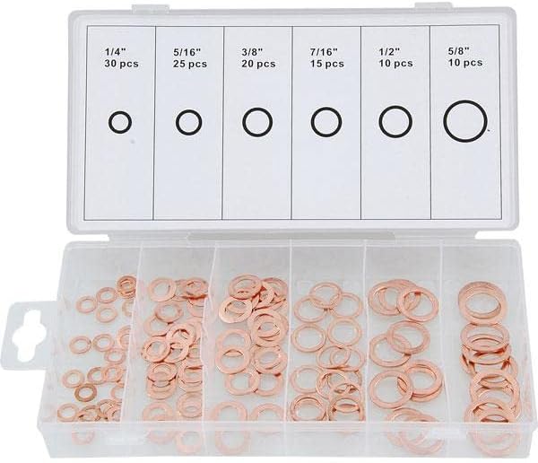 Neilsen CT2922 110pc Copper Washer Set Assorted, Various Sizes, Comprehensive Assortment Box, 1/4", 5/16", 3/8", 7/16", 1/2", 5/8"