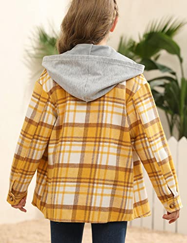Image of Girls Cute Flannel Plaid Button Down Top with Pockets Long Sleeve Hooded Jacket