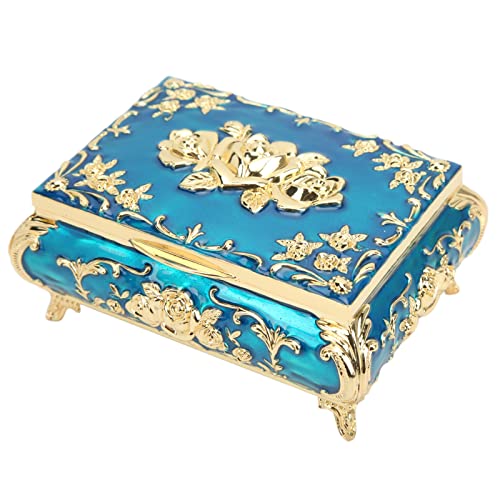 Eminchu Joyero Vintage, Diseño en Relieve, Almacenamiento de Joyas de Aleación de Zinc óxido, Contenedor de Joyería Forrado de Franela con Franela Interior, Ideal para Colección de Joyas, (azul