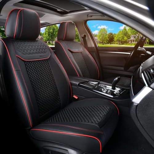 Image of Coverado 2 in 1 Front Seat Covers for Car, Conversions Between Warm Suede and Cold Ice Silk for Car Seat Protector Car Accessories Universal Fit for Most Cars SUVs and Trucks(Black&Red)