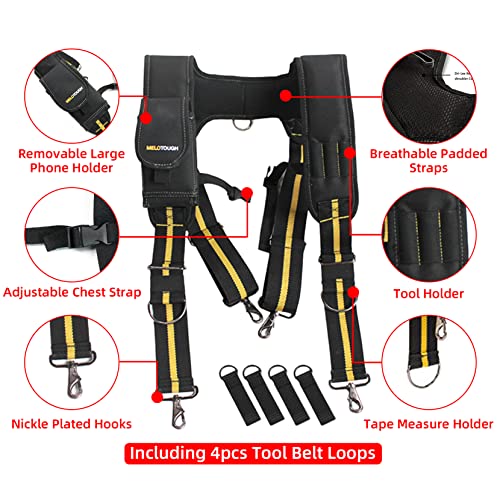 Melotough Suspenders Tool Belt Suspenders With Large Moveable Phone Holder, Pencil Holder, Adjustable Size Padded Suspenders… #TOP1