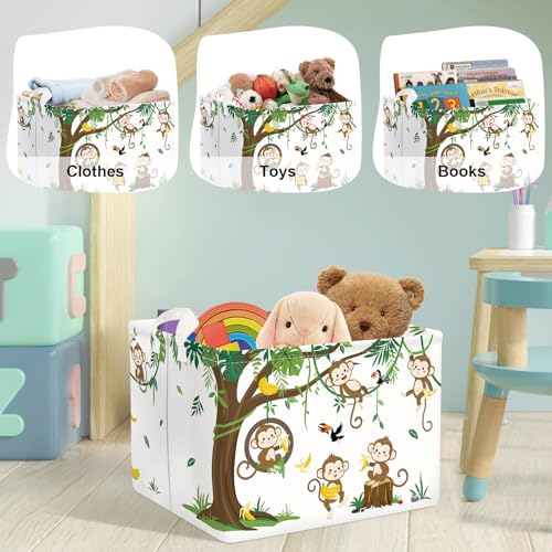 Image of Woodland Animals Baby Laundry Hamper Collapsible Clothes Kids Storage Basket Large Boys Girls Gift Toy Box Bin for Nursery Room, Monkeys, 36L