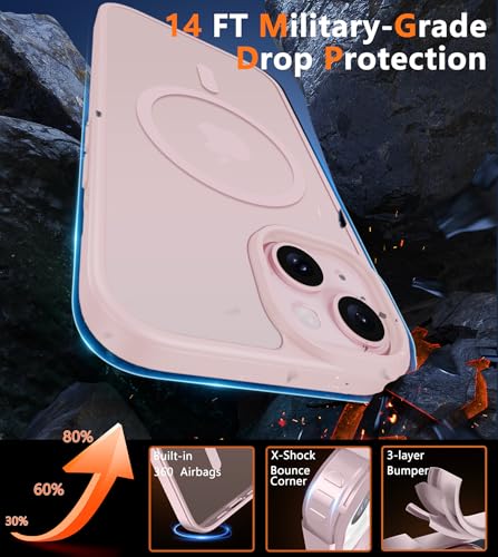 Image of FNTCASE for iPhone 15 Plus Case: Matte Magnetic Phone Cases with Screen Protector Compatible with Magsafe Slim Anti Yellowing Rugged Shockproof Protective Translucent Cell Phone Cover (C-Pink)