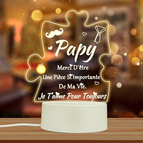 Qikenamo LED Veilleuse Gravée - Cadeau Fête des Pères, Grand-Père et Papy - Lampe Noël pour Anniversaire