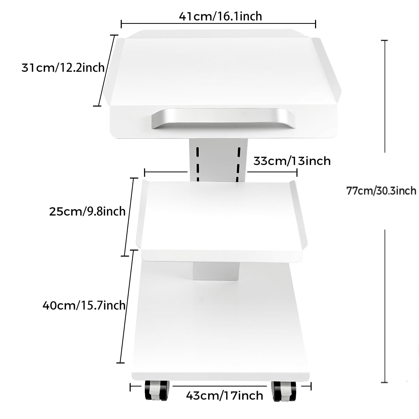 Chariot de laboratoire à 3 niveaux avec prises - Chariot médical avec 3 prises et étagère centrale réglable en hauteur - Chariot de clinique roulant - Plateau à instruments - Chariot dentaire