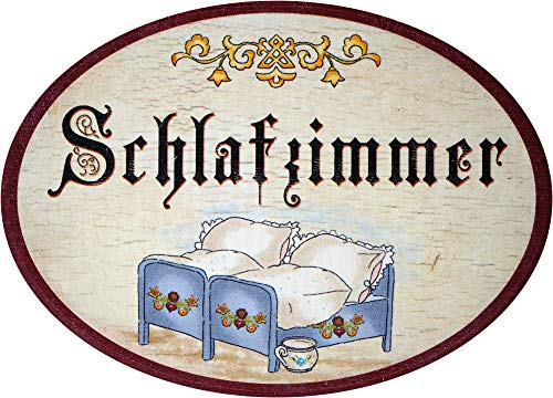 Kaltner Präsente Geschenkidee - Holz Geschenkartikel Deko Türschild im Antik Design Dekoartikel Motiv Schlafzimmer (Ø 18 cm)