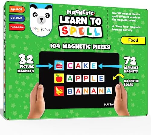 Play Panda Magnetic Learn to Spell Food Board Game with 104 Tiles for 4+ yrs Kids