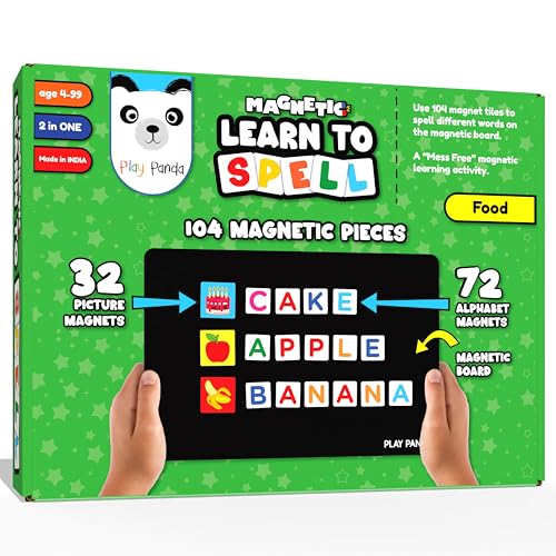 Image of Play Panda Magnetic Learn to Spell Food Board Game with 104 Tiles for Kids