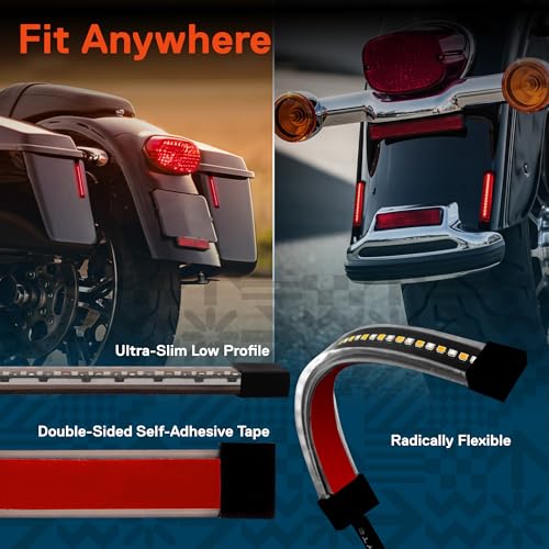 Image of TRUE MODS 2pc 5 inch Rear LED Motorcycle Red Running Brake & Amber Turn Signal Tail Light Strip Kit for License Plate [Waterproof] Universal Self Adhesive Surface Mount Flexible Rear Lamp for Bike ATV UTV