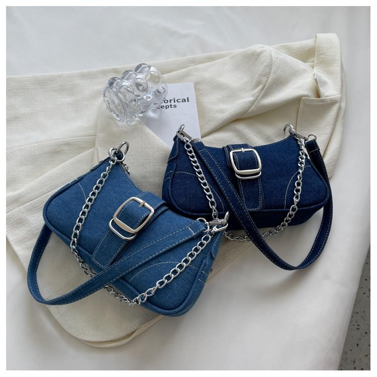 Image of Denim Purse for Women, Vintage Y2K Denim Shoulder Bag Retro Jean Purse Underarm Handbag Clutch for Party, Shopping, Travel